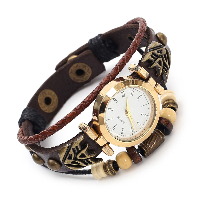 Men Accessories Pk - Vintage lederen quartz horloge hiphop punk