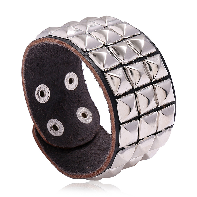 Men Accessories Pk - Heren hiphop punk drie-rij vierkante klinknagels